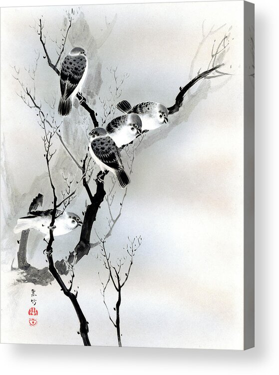 Sparrow Acrylic Print featuring the painting Sparrows by Puri-sen