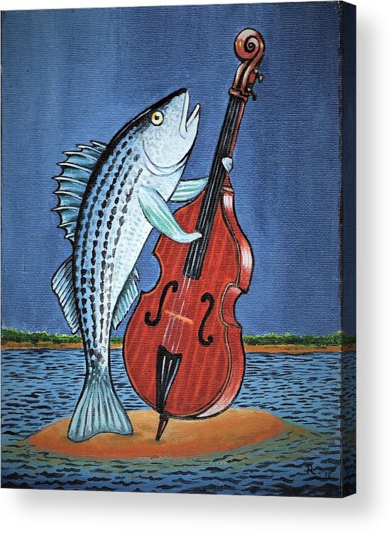 Fish Acrylic Print featuring the painting Stand Up striped Bass with Stand Up Striped Bass by James RODERICK