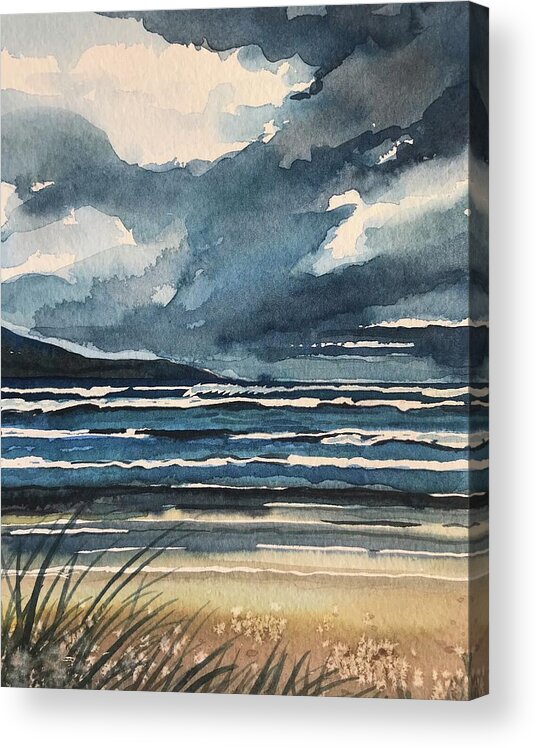 Carmel Acrylic Print featuring the painting Stormy Beach Carmel. by Luisa Millicent