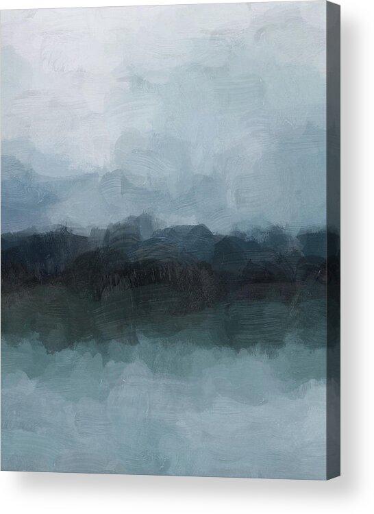 Gray Navy Blue Black Acrylic Print featuring the painting Stormy Day by Rachel Elise