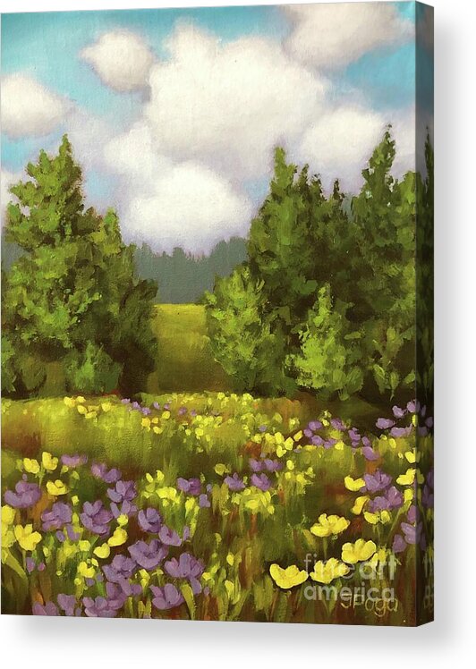 Summer Acrylic Print featuring the painting Summer wildflower fields by Inese Poga
