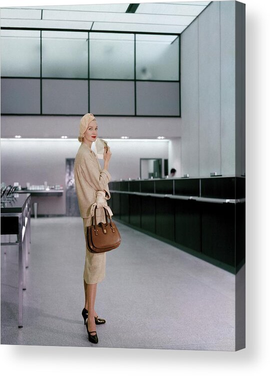 #new2022vogue Acrylic Print featuring the photograph Sunny Harnett In The Manufacturer's Trust Company by Frances McLaughlin-Gill