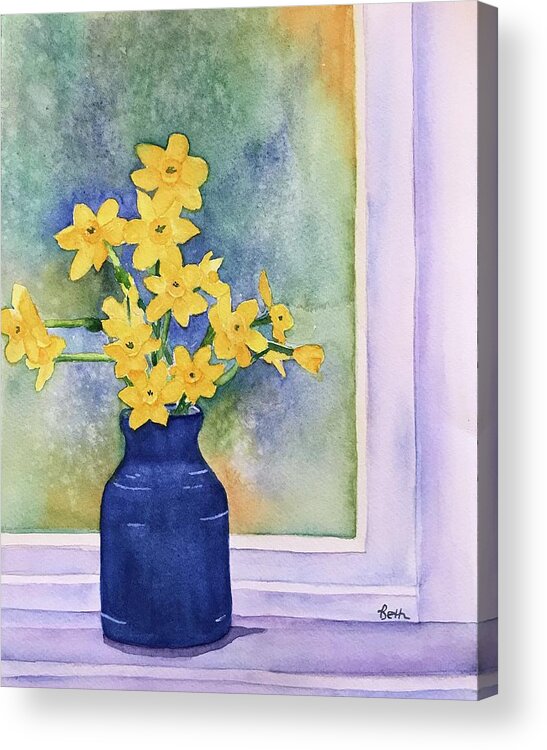 Daffodils Acrylic Print featuring the painting Sweeties in an Ink Bottle by Beth Fontenot