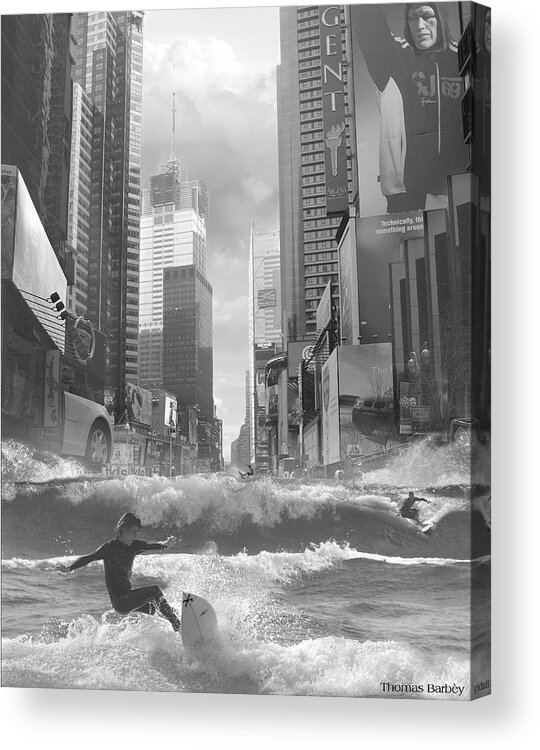 Surfing Acrylic Print featuring the mixed media Swell Time In Town by Thomas Barbey