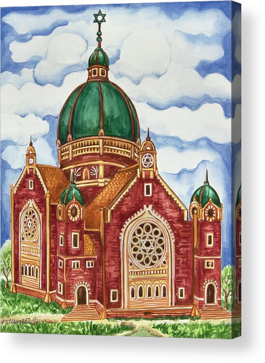 Synagogue Katowice Exterior Acrylic Print featuring the painting Synagogue Katowice Exterior by Andrea Strongwater