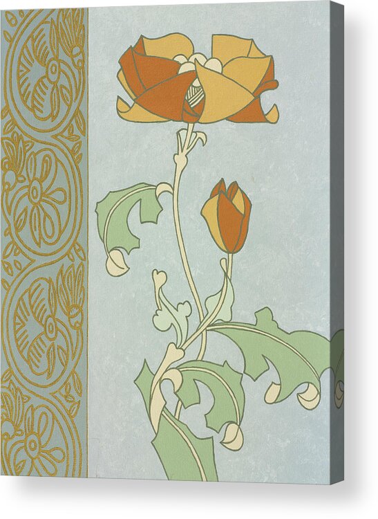Tan Tulips Flower Acrylic Print featuring the painting Tan Tulip With Left Border by John Zaccheo