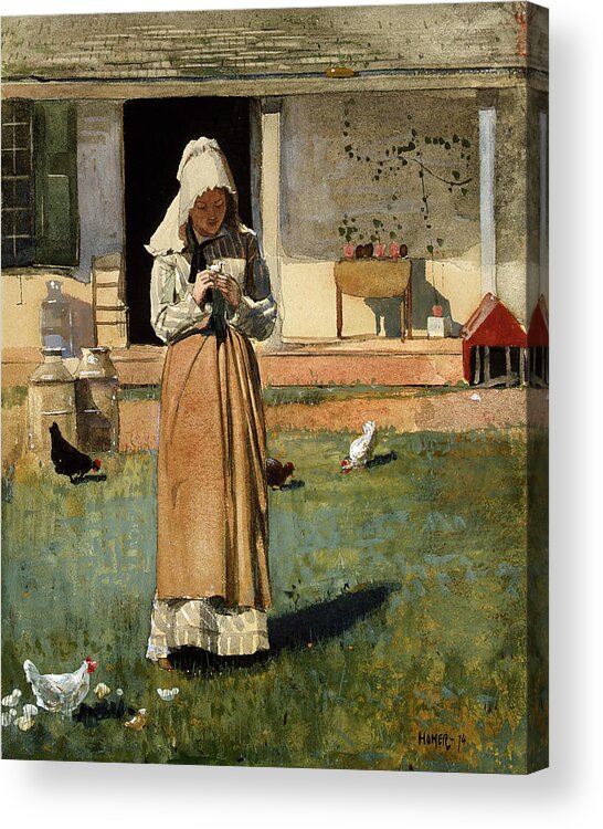 The Sick Chicken Acrylic Print featuring the painting The Sick Chicken by Winslow Homer 1874 by Movie Poster Prints