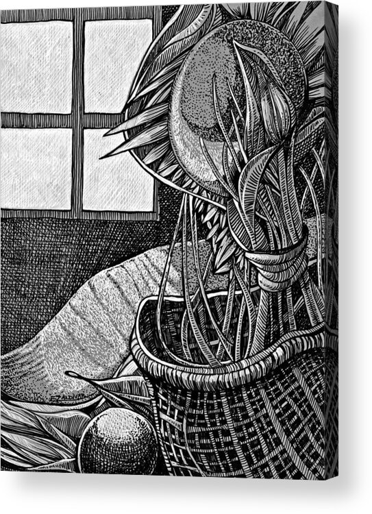 Pen And Ink Sketches Acrylic Print featuring the drawing The splendor of a brief moment in the window by Enrique Zaldivar