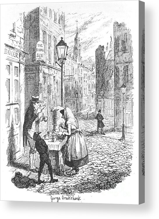 Etching Acrylic Print featuring the drawing The Streets - Morning, C1900 by Print Collector