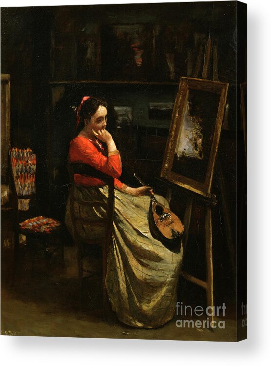 Country And Western Music Acrylic Print featuring the drawing The Workshop Of Corot, Young Woman by Print Collector