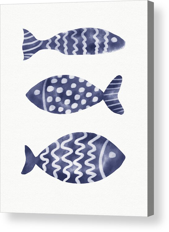 Fish Acrylic Print featuring the painting Three Indigo Fish- Art by Linda Woods by Linda Woods