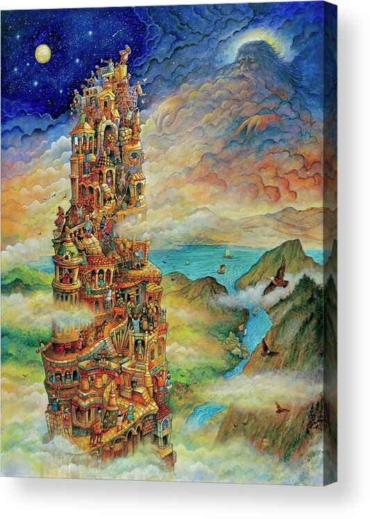 Tower Of Babel Acrylic Print featuring the painting Tower Of Babel 2 by Bill Bell