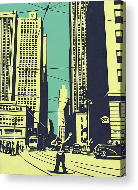 Action Acrylic Print featuring the drawing Traffic Police on a City Street by CSA Images