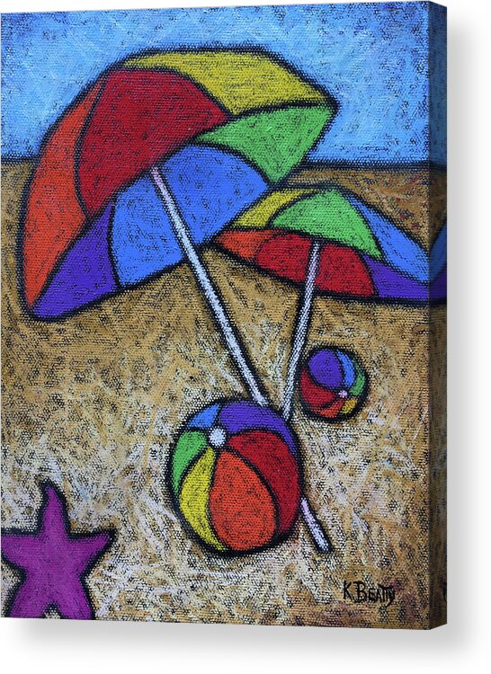 Umbrella Acrylic Print featuring the painting Umbrellas on the Beach by Karla Beatty