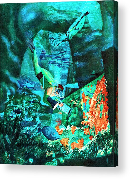 Animal Acrylic Print featuring the drawing Underwater Scuba Diver by CSA Images