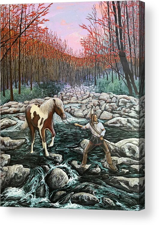 Native American Acrylic Print featuring the painting Uneasy Crossing by Mr Dill