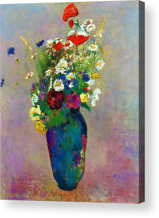 Odilon Redon Acrylic Print featuring the painting Vase of flowers - Digital Remastered Edition by Odilon Redon