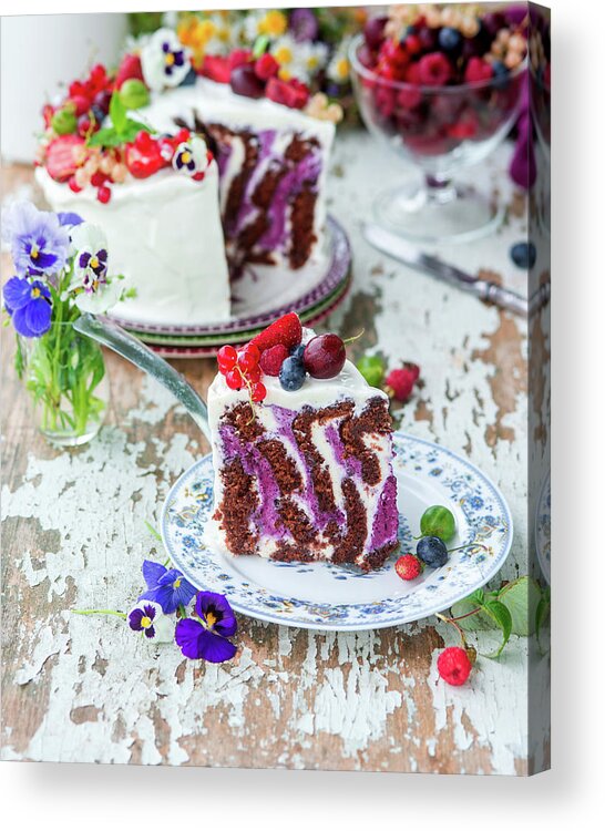 Ip_12552369 Acrylic Print featuring the photograph Vertical Zebra Cake With Berry Mousse by Irina Meliukh