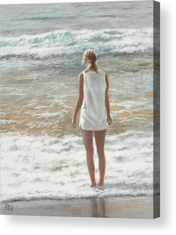 Woman Wading Acrylic Print featuring the painting Wading Woman by Hans Egil Saele