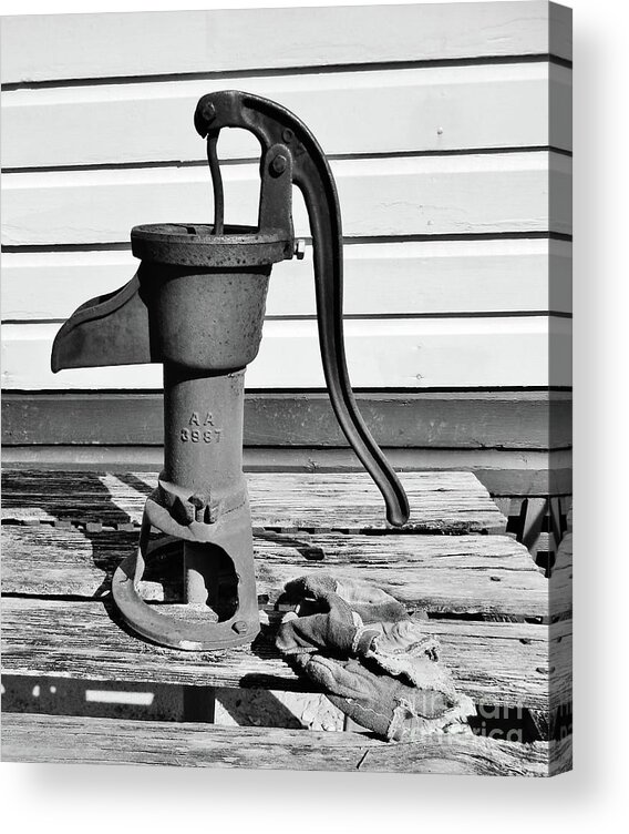 Water Pump Acrylic Print featuring the photograph Water Hand Pump BW by D Hackett