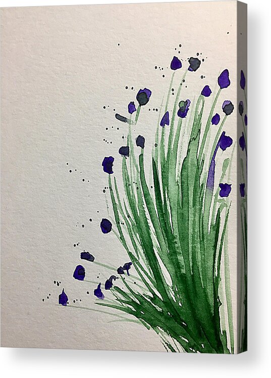 Watercolor Acrylic Print featuring the painting Watercolor Abstract Purple Flowers by Britta Zehm