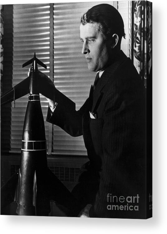 People Acrylic Print featuring the photograph Werner Von Braun With Model Rocket by Bettmann