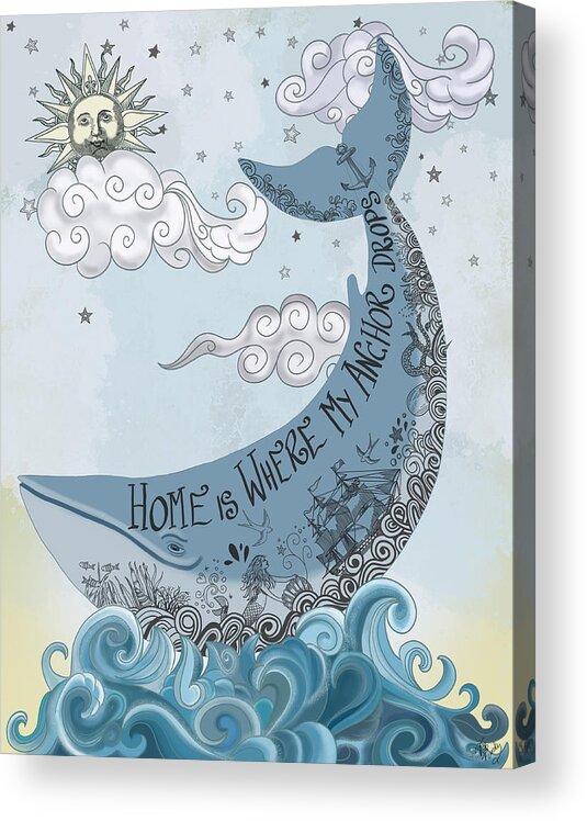 White Acrylic Print featuring the painting Whale, Home Is Where... by Fab Funky