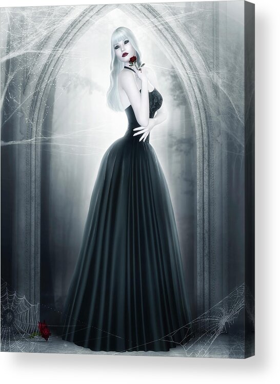 Gothic Acrylic Print featuring the digital art White & Red by Susan Mckivergan