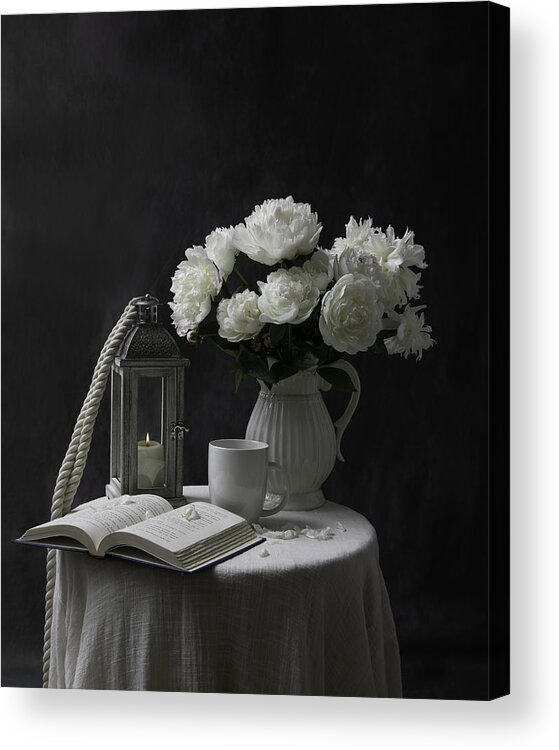 White Acrylic Print featuring the photograph White Peony by Binbin Lu