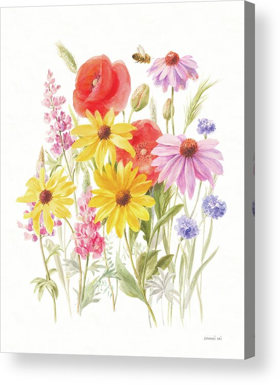 Bee Acrylic Print featuring the painting Wildflowers In Bloom V by Danhui Nai