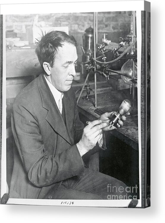 People Acrylic Print featuring the photograph William L. Cummings Inventing New by Bettmann