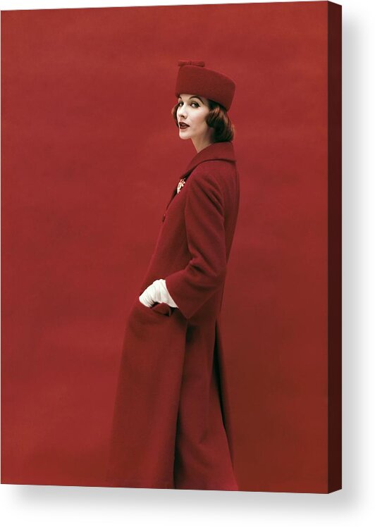 #new2022vogue Acrylic Print featuring the photograph Woman In Red On A Red Background by Karen Radkai