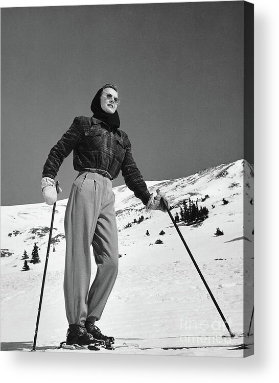 Ski Pole Acrylic Print featuring the photograph Woman Skier Standing On Slopes by Stockbyte