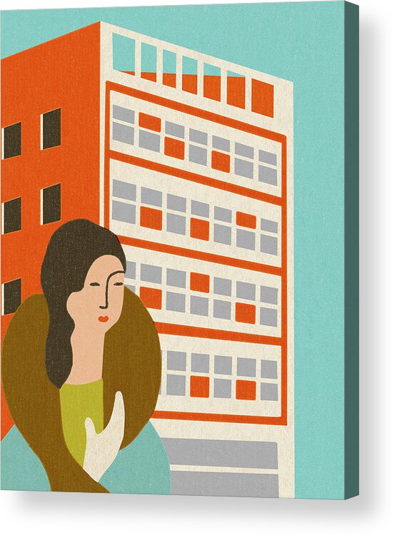 Adult Acrylic Print featuring the drawing Woman Standing In Front of Building by CSA Images