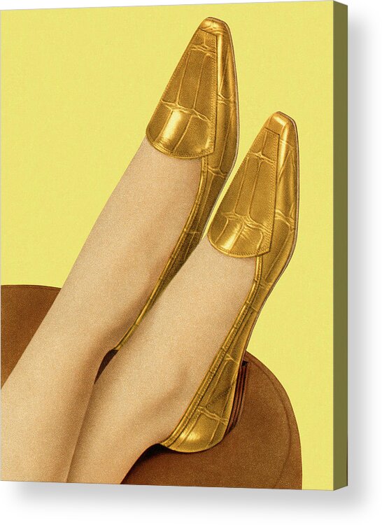 Adult Acrylic Print featuring the drawing Woman Wearing Gold Flats by CSA Images