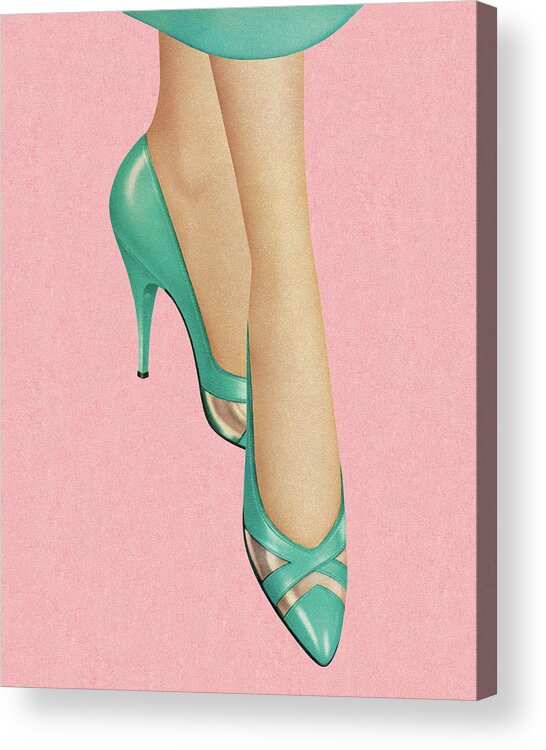 Adult Acrylic Print featuring the drawing Woman Wearing Turquoise Heels by CSA Images