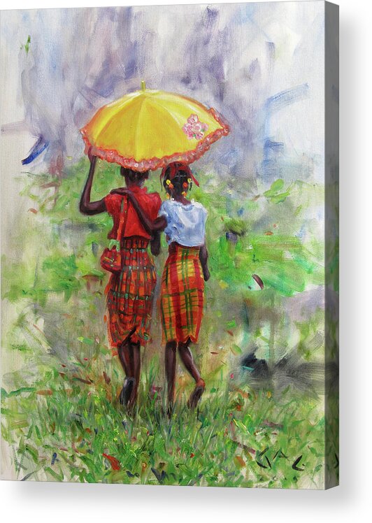 Children Acrylic Print featuring the painting Yellow Parasol by Jonathan Gladding