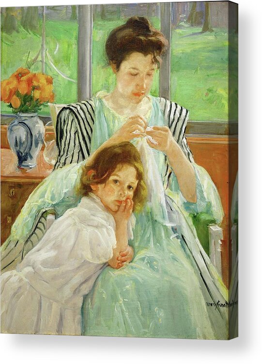 Mary Cassatt Acrylic Print featuring the painting Young mother sewing, 1901 Canvas,92,4 x 73,7 cm. by Mary Cassatt -1844-1926-