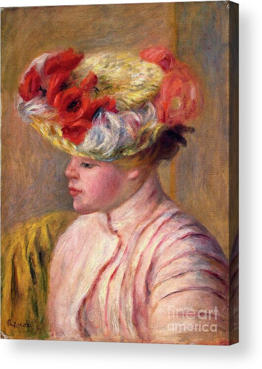 Oil Painting Acrylic Print featuring the drawing Young Woman In A Flowered Hat, 1892 by Heritage Images