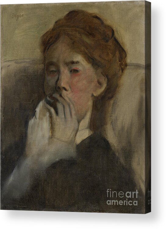 Oil Painting Acrylic Print featuring the drawing Young Woman With Her Hand Over Her Mouth by Heritage Images