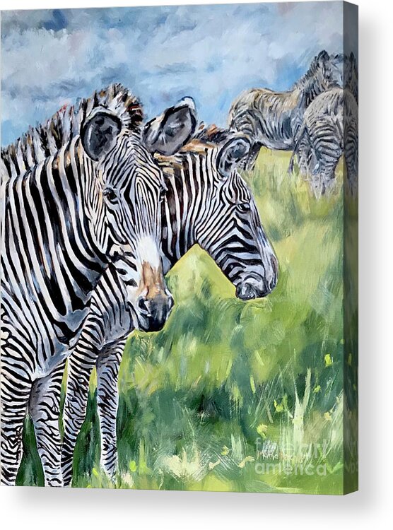 Zebra Acrylic Print featuring the painting Zebras by Maria Reichert