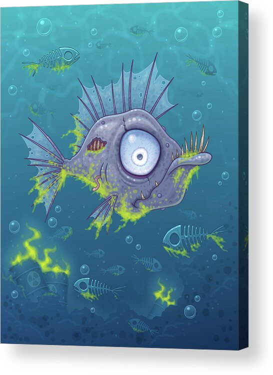 Sea Acrylic Print featuring the digital art Zombie Fish by John Schwegel