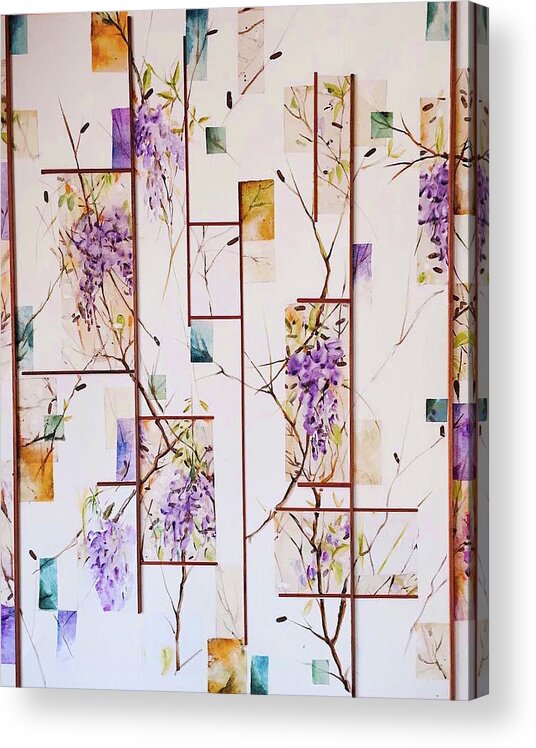 Wisteria Acrylic Print featuring the painting Flowering wisteria II by Carolina Prieto Moreno