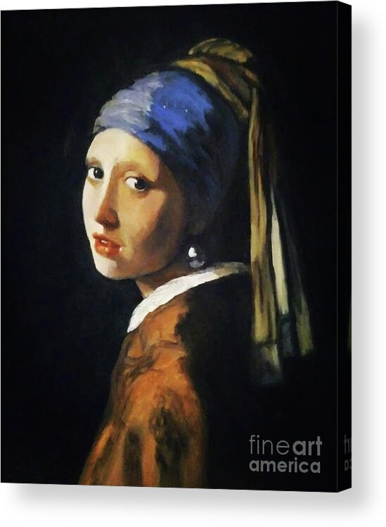 Master Copy Acrylic Print featuring the painting Girl With A Pearl Earring after Vermeer #1 by Jamie Derr