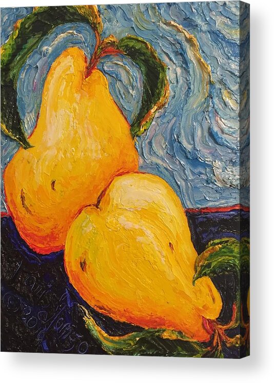 Golden Pears Acrylic Print featuring the painting Golden Pears #2 by Paris Wyatt Llanso