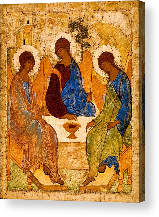 Iconic Acrylic Print featuring the painting Holy Trinity by Andrei Rublev