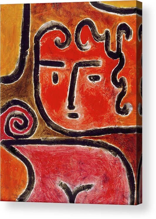 Curved Acrylic Print featuring the painting Hot-Blooded Girl #1 by Paul Klee