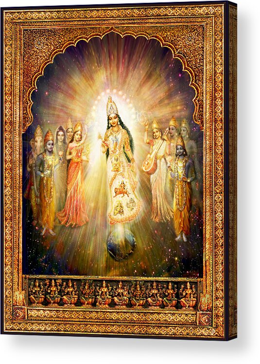 Goddess Painting Acrylic Print featuring the mixed media Parashakti Devi - the Great Goddess in Space #2 by Ananda Vdovic
