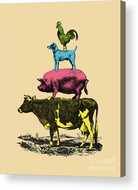 Farm Acrylic Print featuring the digital art Stack Of Animals #1 by Madame Memento