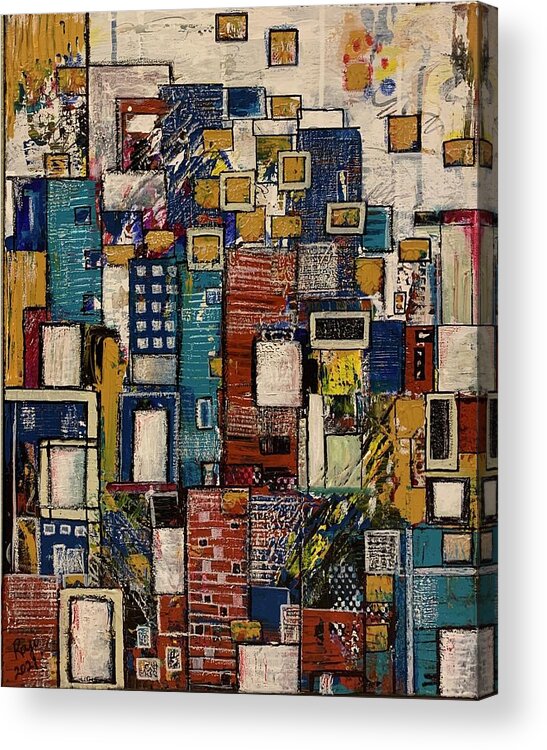 Cityscape Acrylic Print featuring the painting Windows and Doors #1 by Raji Musinipally